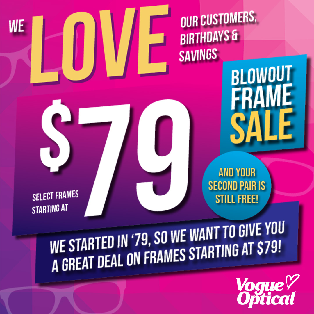 Vogue Optical promo 1 pair save $100, 2 pairs = 2nd pair free, 3 pairs = 2nd pair free and 3rd pair 50% off